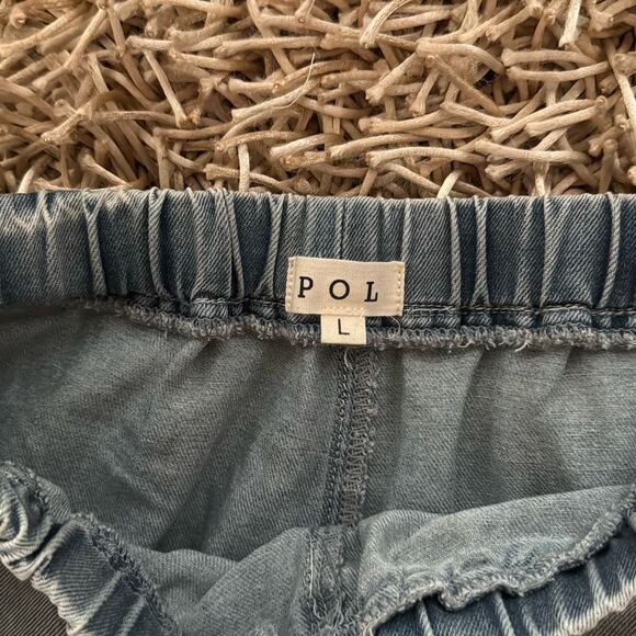 POL Light Wash Vintage Wash Denim Laser Cut Wide Leg Denim Jean Pants Size L - Picture 4 of 4